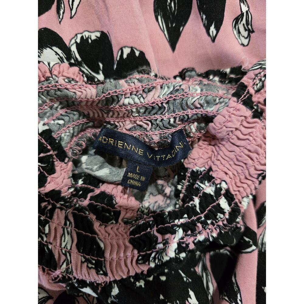 Adrienne Vittadini Pink Floral Smocked Long Sleeve Blouse – Size Large - Picture 7 of 9
